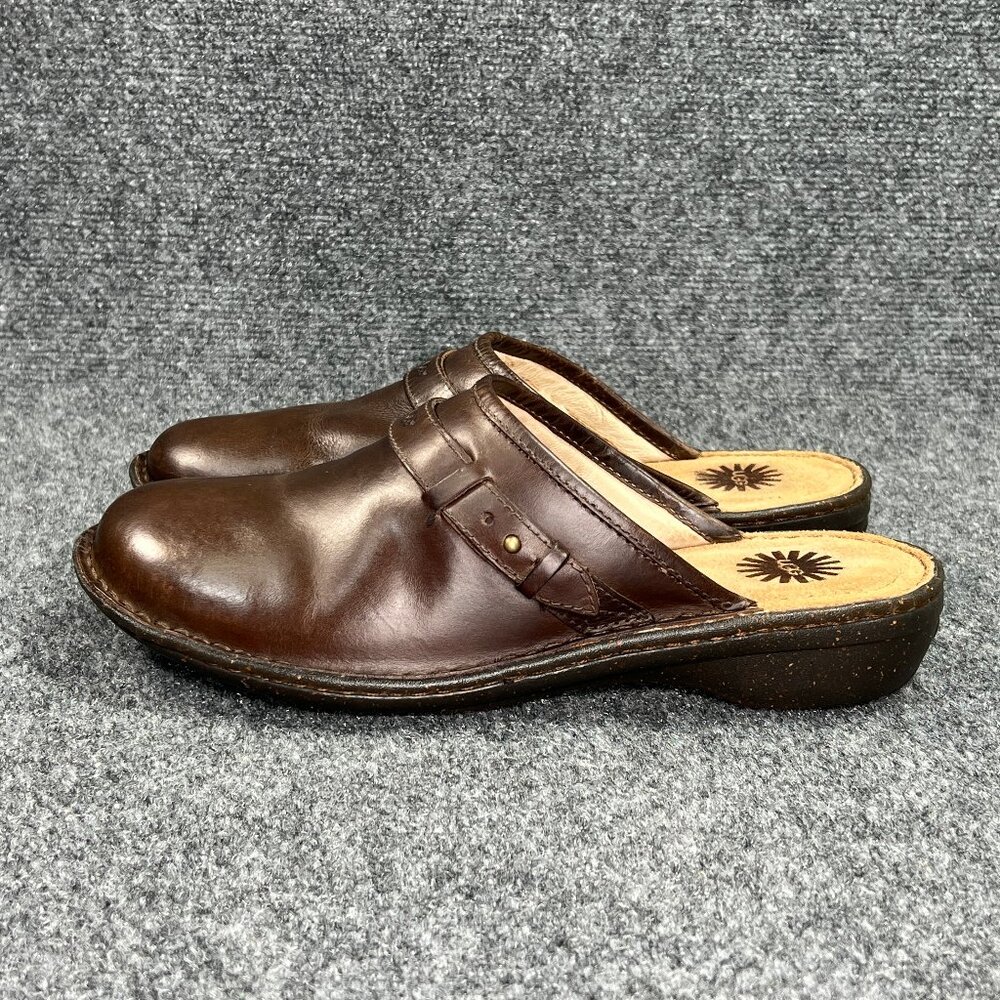 UGG Livia Mules Women's 10 Brown Leather Slip On‎ Shearling Lined Shoes Loafers - Picture 4 of 10